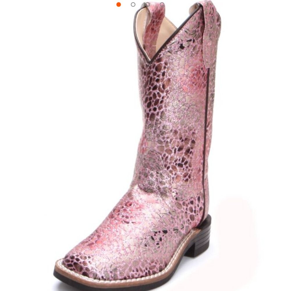 Oldwest Girls Pink Sparkle Square Toe Boots (Never worn)
